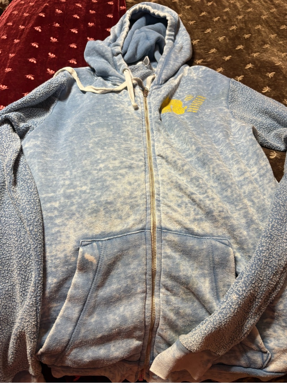 Rebel Yell Light Blue Zip-Up Hoodie with Yellow Logo vintage Y2K